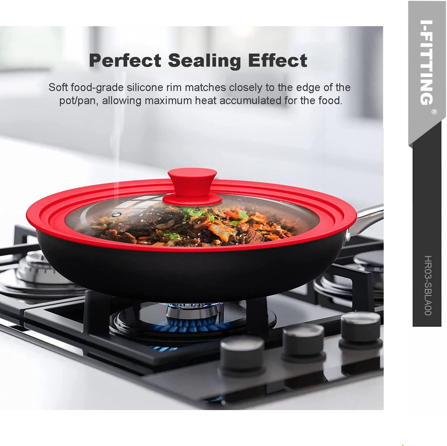 Universal Lid for Pot,Pan,Skillet Fits 6.5",7",8" Cookware Silicon lid Dishwasher Safe, Replacement Lid Vented Tempered Glass with Heat Resistant Silicone Rim By HR Huare Technology, Red,1 Pack