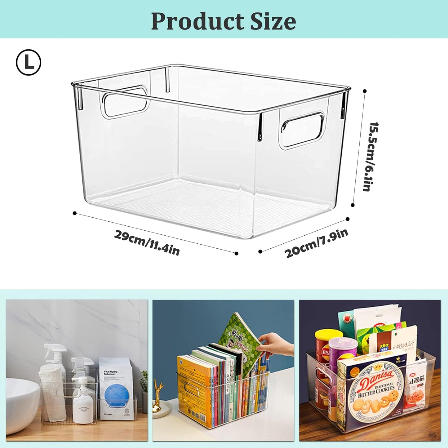 Fridge Organiser Set, Transparent Storage Box Organiser, Stackable, Organiser Boxes for Fridge, Cupboard, Pantry, Snacks, Cans, Kitchen, 11.5 x 8 x 6 inch