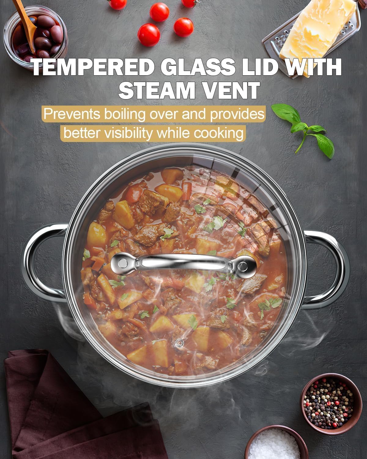 Cook N Home Stockpot with Lid, Basics Stainless Steel Soup Pot, 12-Quart