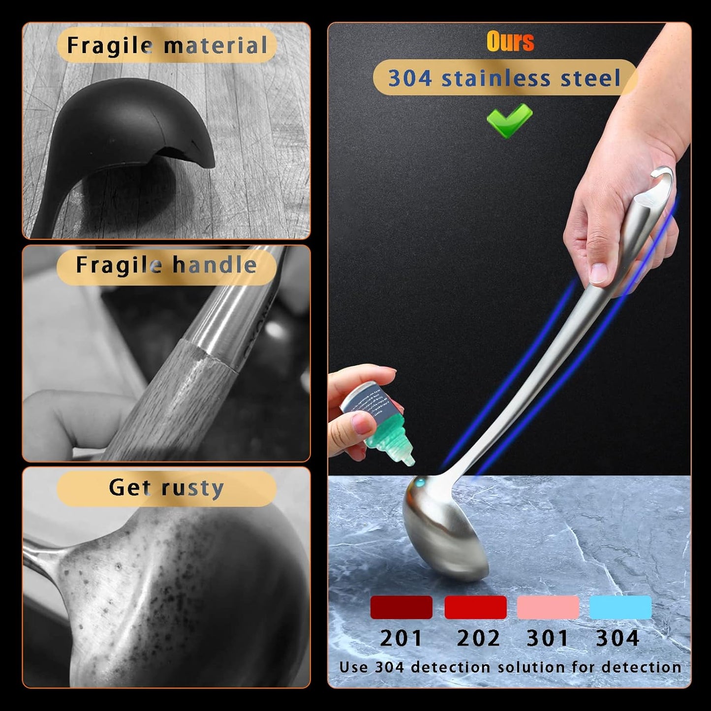 High Grade Soup Ladle,Cooking Ladle for Soup,Ergonomic Grip of Handle,Premium Stainless Steel Kitchen Spoon（Brashed)