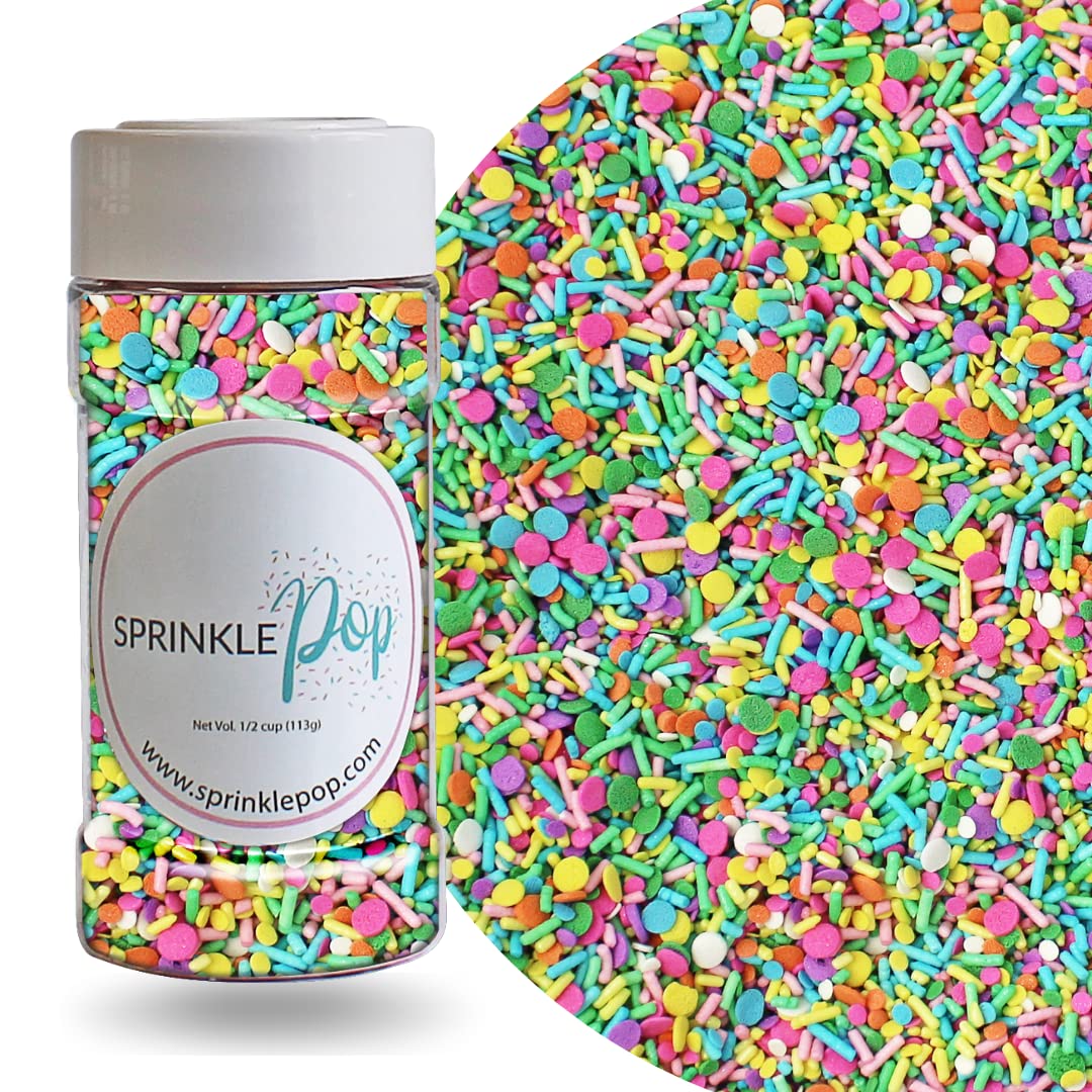 Pastel Party Sprinkles Mix | Made In USA By Sprinkle Pop| A Blend of Pink yellow Blue Green Purple Orange Lavender Mint Confetti Sprinkles| Easter Sprinkles For Decorating Cake Cupcakes Cookies, 4oz