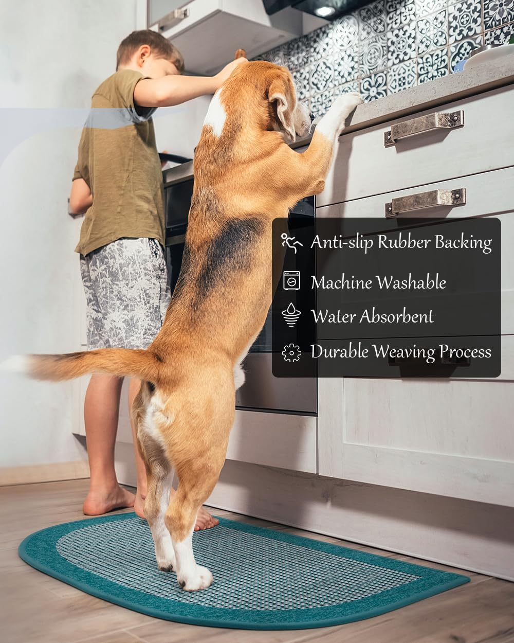 PADOOR Kitchen Mats for Floor, Kitchen Rugs Non Slip Washable, Rubber Backed Kitchen Runner Super Absorbent Kitchen Floor Mat Sink Rug, 20"x32" Teal