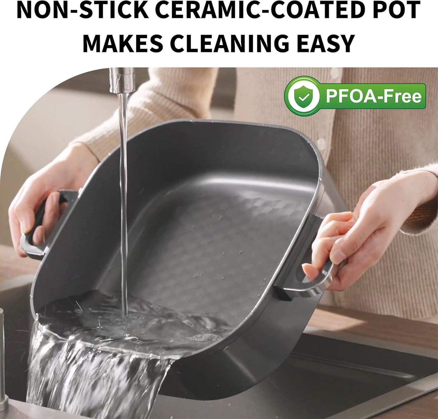 6-Quart Electric Skillet Hot Pot | Non-Stick PFOA-Free Ceramic-Coated Pot, 1600W, Timer & 3 Power Settings for Family Meals