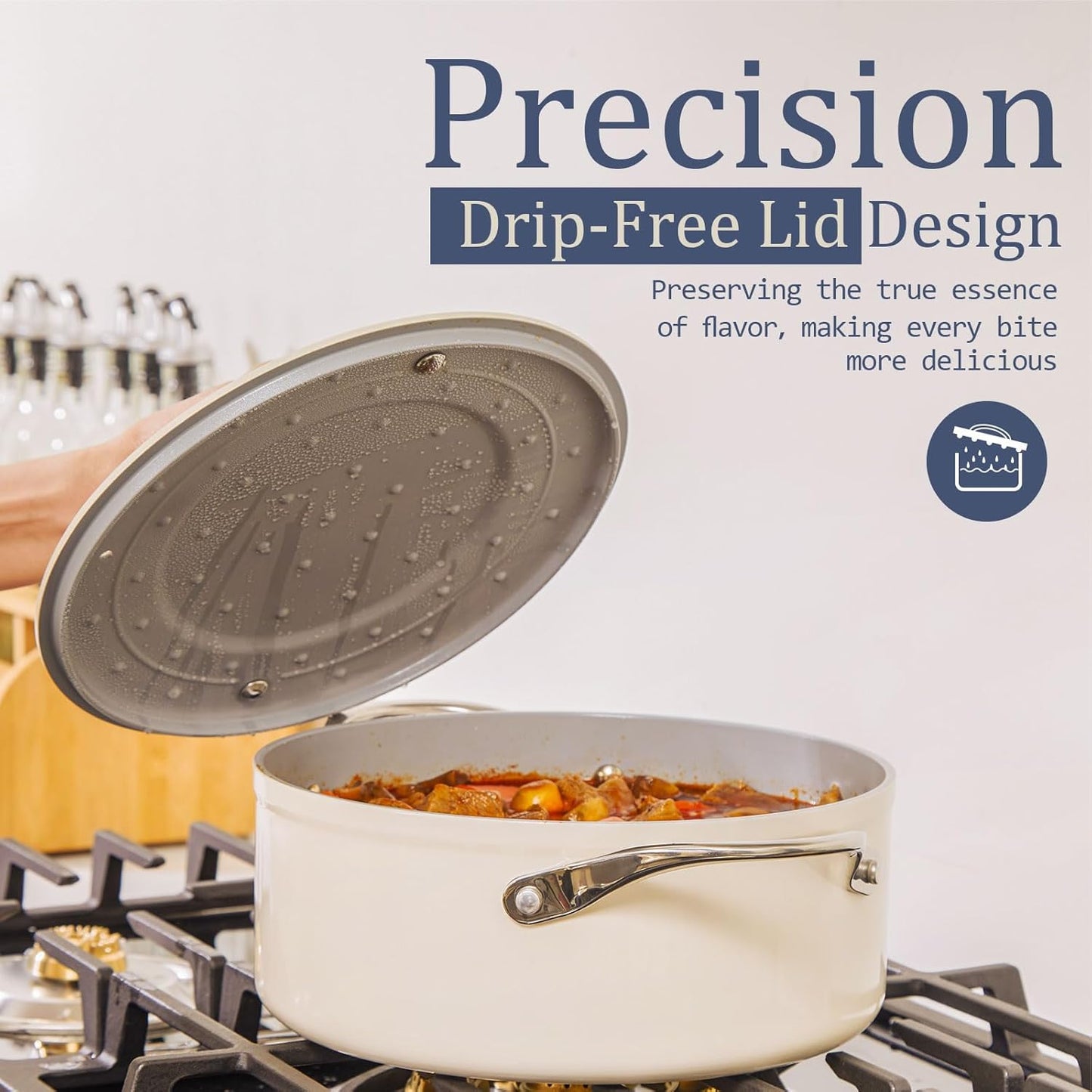 Stock Pot 4.5qt Dutch Oven with Lid (9.5") Nonstick Ceramic Coated Non-Toxic PFAS-Free Even Heat Distribution for Braising, Baking Bread & Soups, Compatible for All Cooktops(Induction/Gas/Electric) Oven Safe to 500°F (Caribbean Blue)