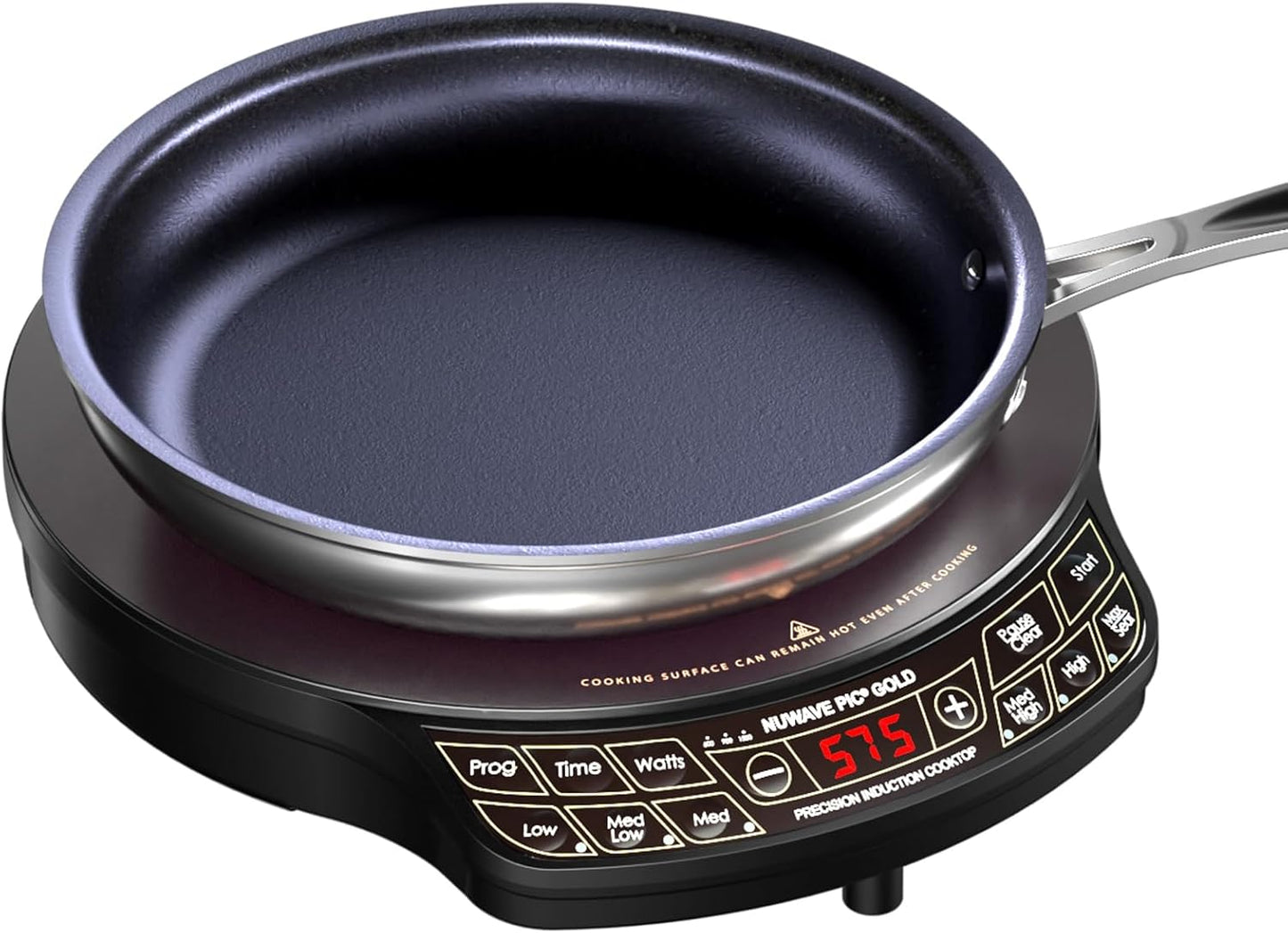 Nuwave Gold Precision Induction Cooktop, Portable, Powerful Large 8” Heating Coil, 12” Shatter-Proof, Heat-Resistant Ceramic Glass Surface, 10.5” Duralon Healthy Ceramic Non-Stick Fry Pan Included