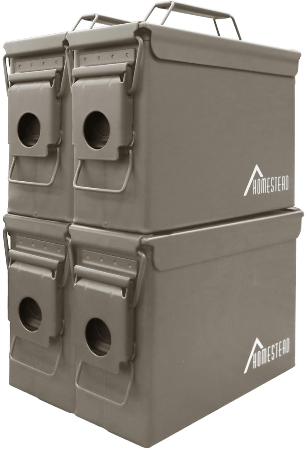 HOMESTEAD 30 Cal Metal Ammo Cans – 4 Pack M19A1 Military Steel Storage Boxes, Airtight & Water-Resistant Containers for Ammunition or Tools, Dark Brown