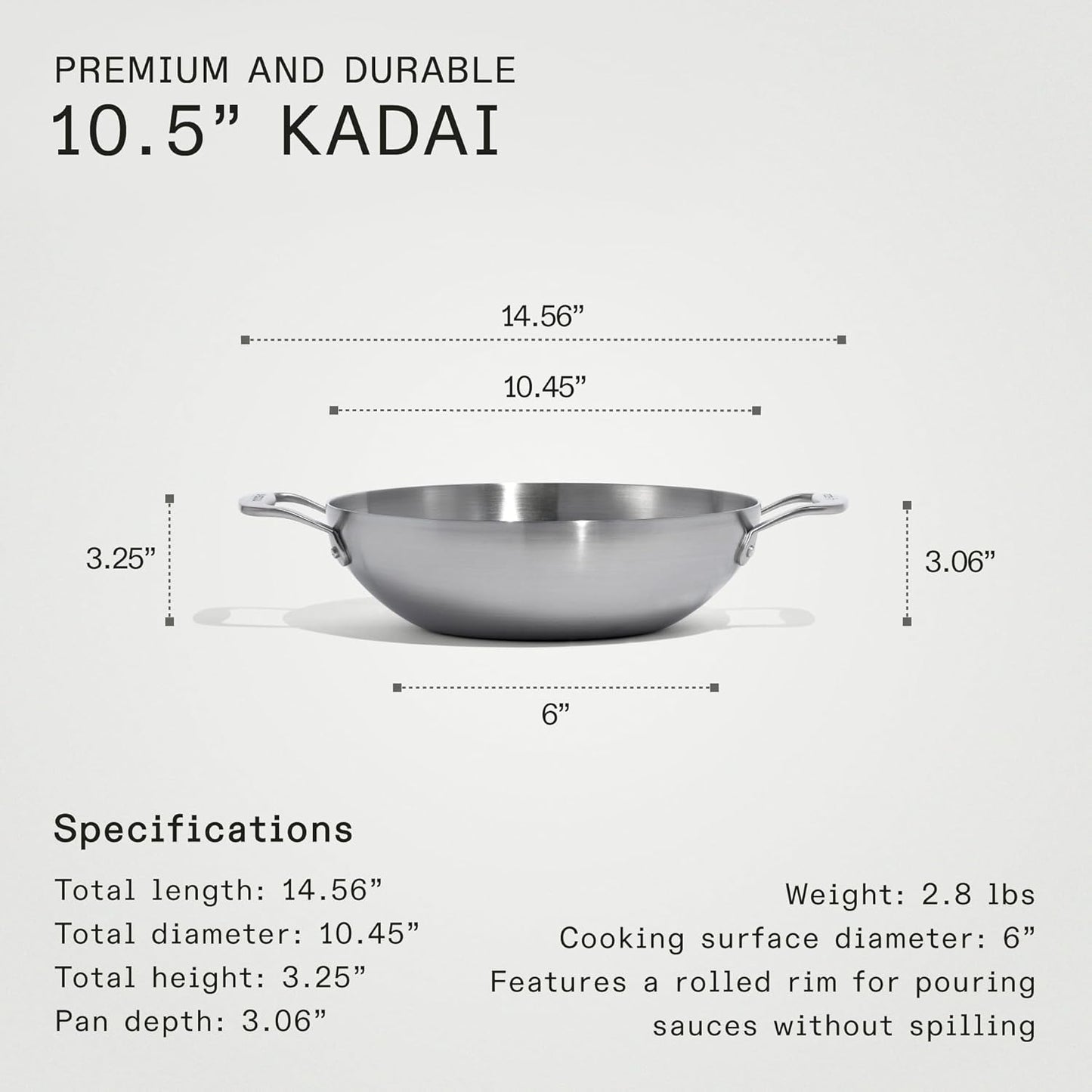 Made In Cookware - 10" Stainless Steel Kadai Pan - 5 Ply Stainless Clad - Professional Cookware - Induction Compatible