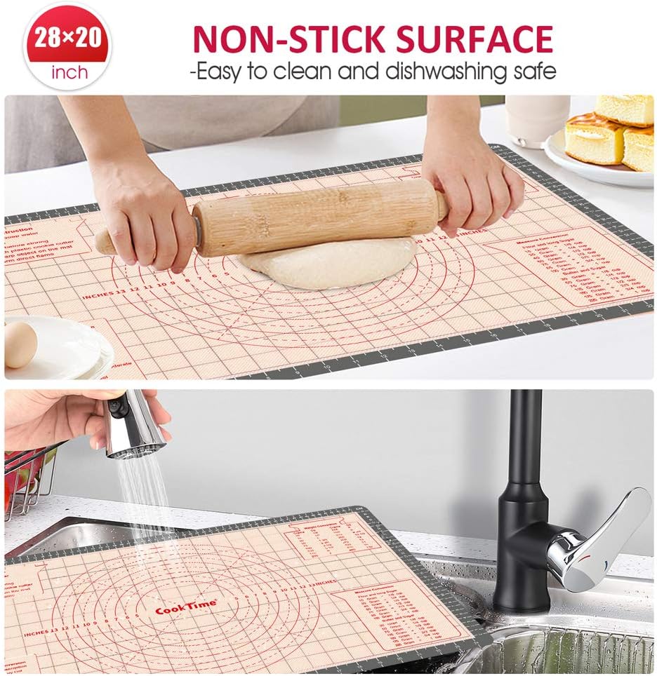 Pastry Baking Mat 28x20 Inch - Larger Silicone Baking Pastry Mat for Rolling Dough,Non Silp Silicon Dough Sheet Mat with Measurement,Perfect for Making Pie,Pizza