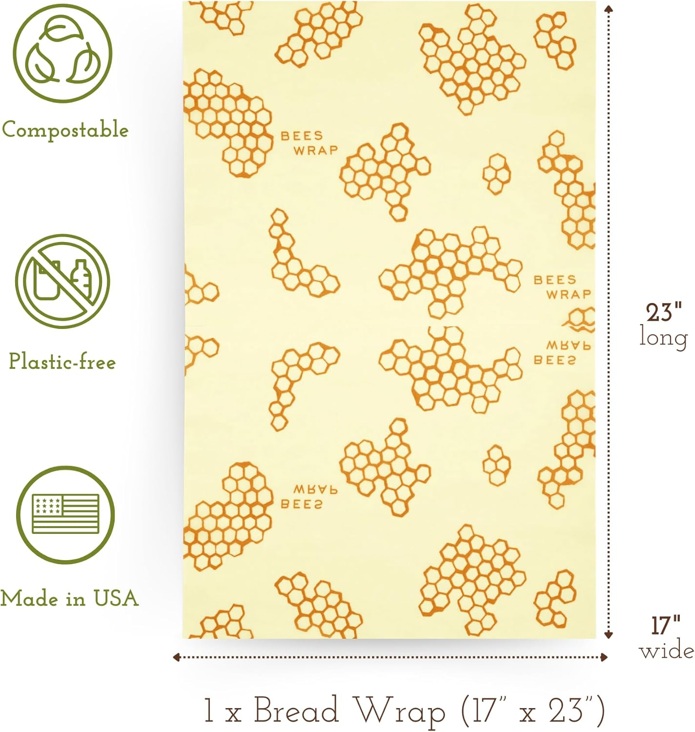 Bee's Wrap Beeswax Wraps for Food - Honeycomb Bread Wrap - Made in USA Reusable Bread Storage Bags - Organic & Eco-Friendly Alternative to Aluminum Foil, Sourdough Bags & Plastic Wrap