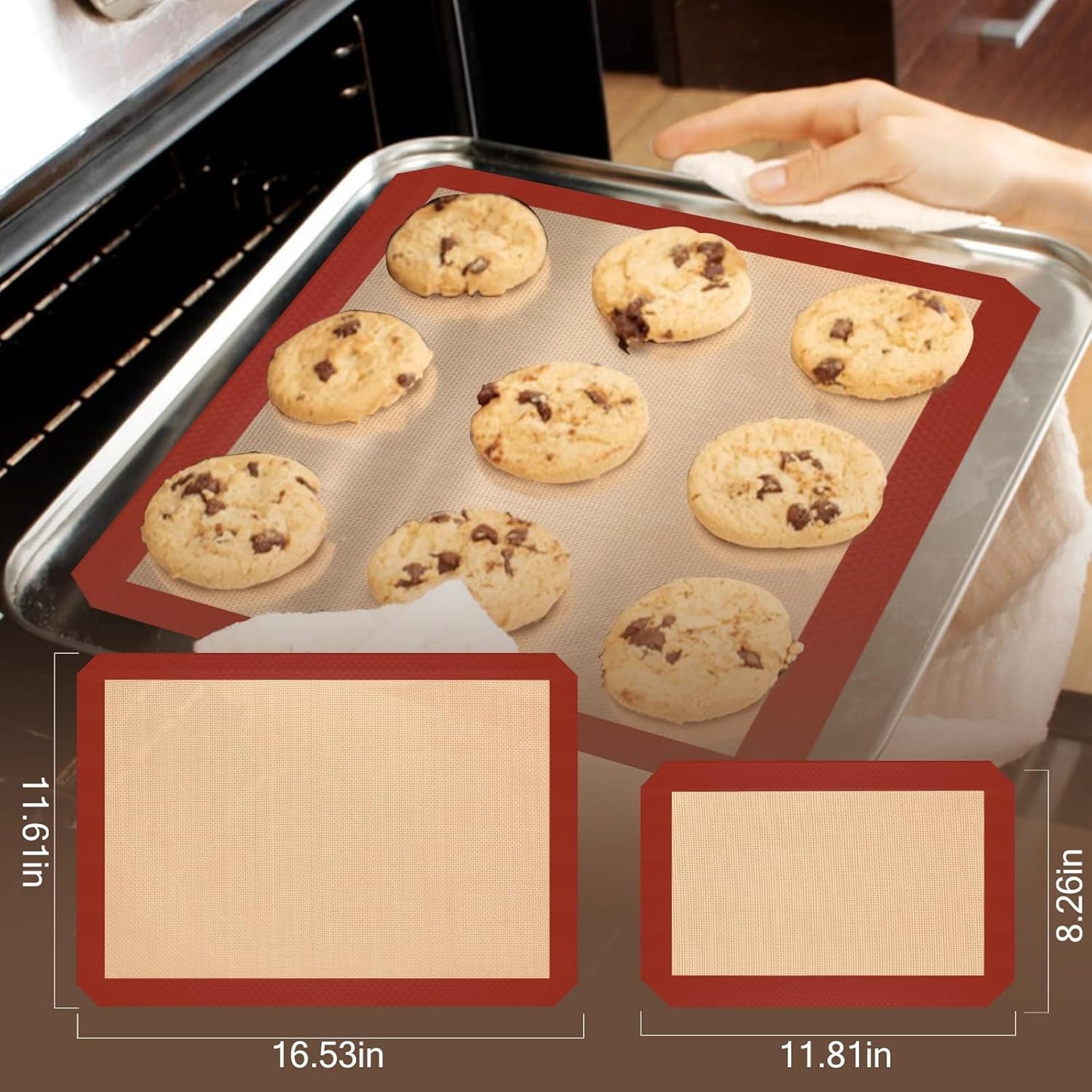 Silicone Baking Mat, 3 Pack Reusable Baking Mat, Non-Stick, Food Safe Silicone Mats for Baking, Oven Baking Sheet for Making Cookies, Macaroons, Bread