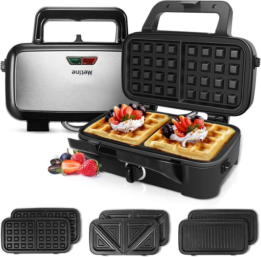 Waffle Makers, 3-in-1 Waffle Iron Panini Press Sandwich Maker with Removable Plates, 5-gears Temperature Control Non Stick Coating Cool Touch Handle Anti-skid Feet for Breakfast 1200W 120V