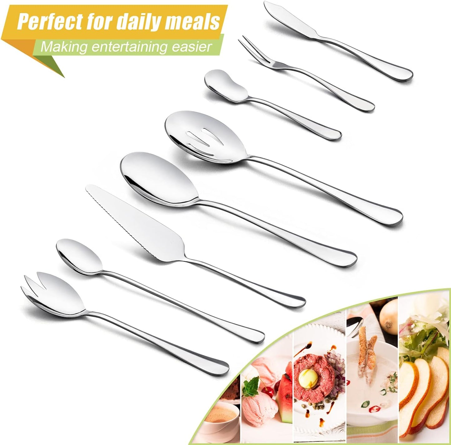 HaWare 68 Pieces Silverware Set with Serving Set, Stainless Steel Modern Flatware Eating Utensils Set, Includes Forks/Spoons/Dinner Knives, Service for 12, Mirror Polished, Dishwasher Safe