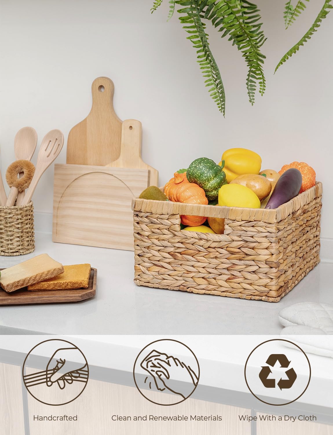 StorageWorks Wicker Storage Basket, Water Hyacinth Basket for Organizing, Decorative Water Hyacinth Storage Baskets, Set of 2, Large and Small