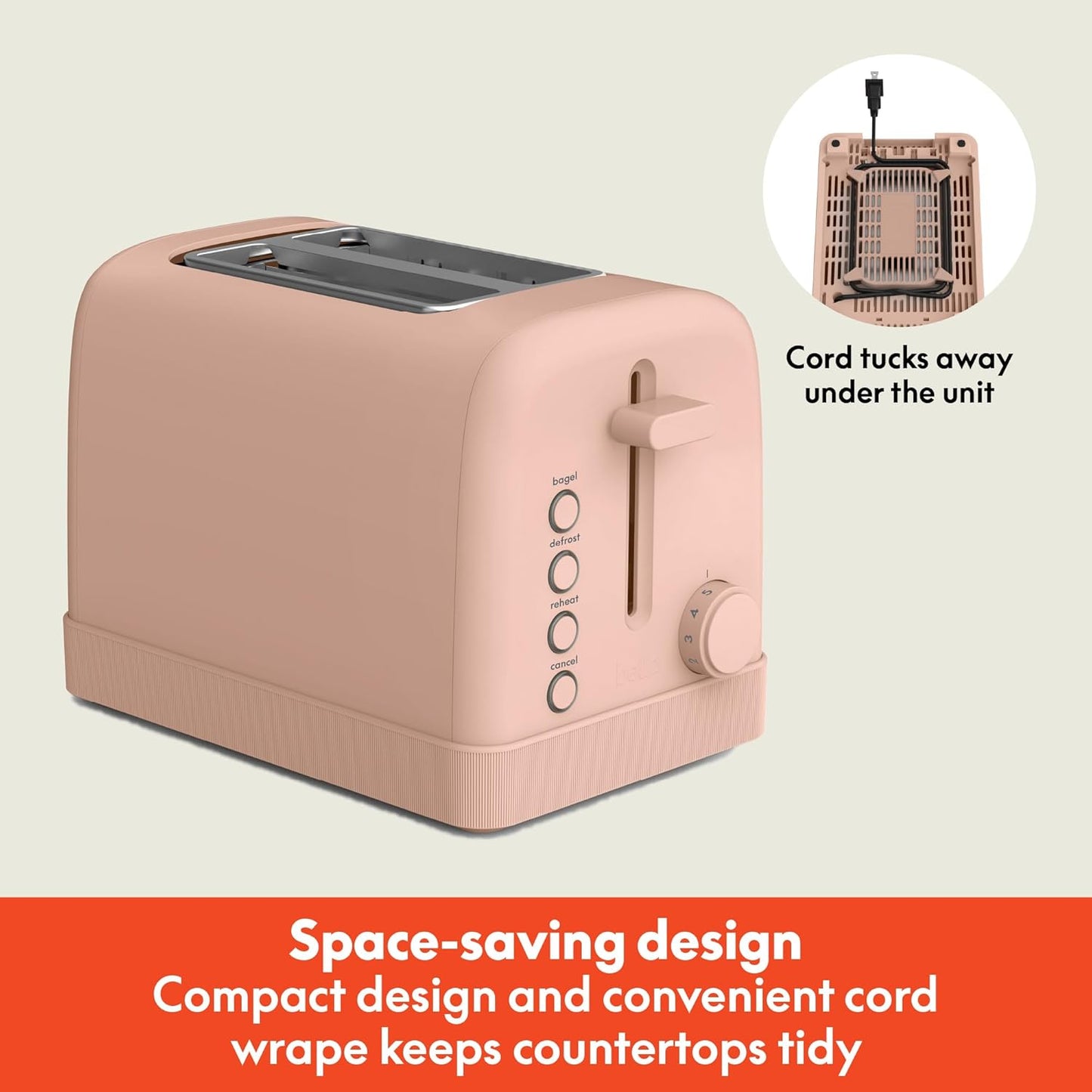 bella 2 Slice Toaster, 6 Setting Shade Control w Reheat, Cancel, Bagel & Defrost Buttons, Removable Crumb Tray, Anti Jam & Auto Shutoff, Auto Centering Guides & Cord Wrap, 900 Watt, Blossom