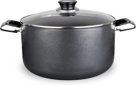 Alpine Cuisine 22 Quart Non-stick Stock Pot with Tempered Glass Lid and Carrying Handles, Multi-Purpose Cookware Aluminum Dutch Oven for Braising, Boiling, Stewing