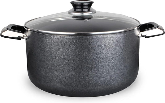 Alpine Cuisine 24 Quart Non-stick Stock Pot with Tempered Glass Lid and Carrying Handles, Multi-Purpose Cookware Aluminum Dutch Oven for Braising, Boiling, Stewing
