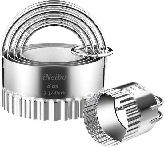 iNeibo Fluted Edge Biscuit Cutter Set - Round Circle Scone, Pastry, and Dough Cutters for Baking, Dumpling Skin, and Fondant