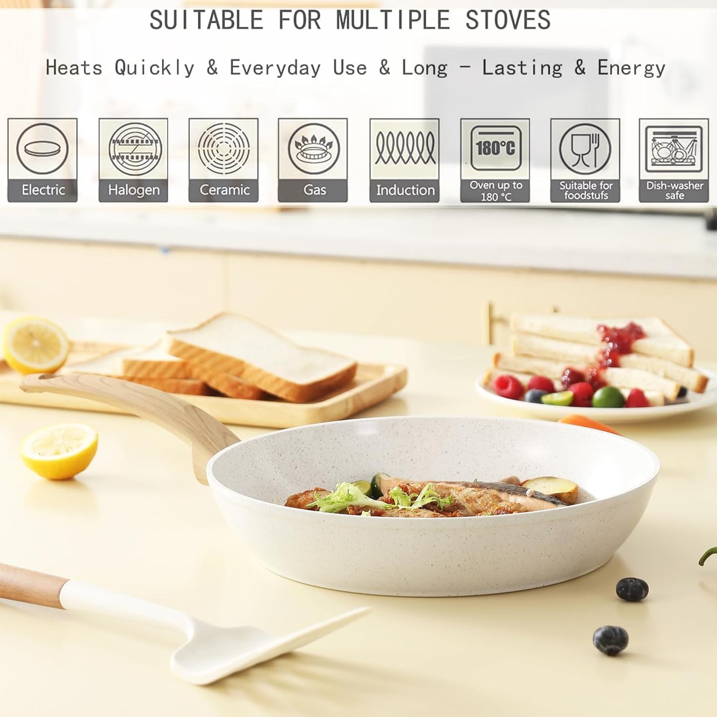 Pink Pots and Pans Set Non Stick, Ceramic Cookware Set with Granite Pattern Kitchen Cooking Sets Induction Pot and Pan w/Frying Pans, Saucepans, Casserole, Non-Toxic, PTFE/PFOA/PFOS-Free