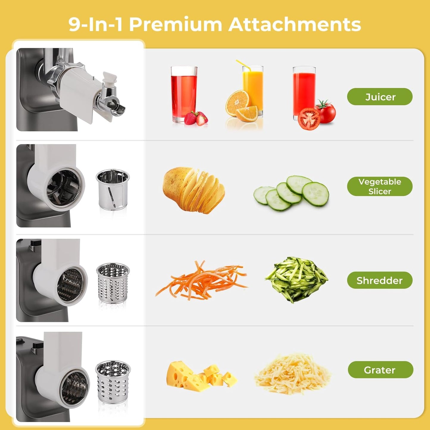 Meat Grinder Electric 9-In-1 Grinder 1700W For Meat with Attachments Sausage Maker, Kubbe Kit Stainless Steel Juicer, 3 Grinding Plates Meat Grinder for Home & Kitchen