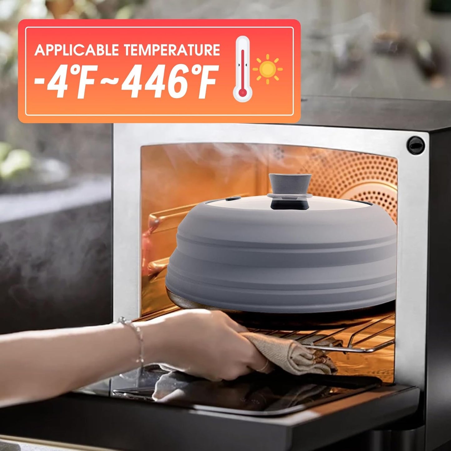 Microwave Splatter Cover for Food Collapsible Glass Microwave Cover Silicone Splatter Guard Dishwasher Safe Splatter Lid for Plates, Bowls, Pots & Stovetop Cooking 11.8" Gray