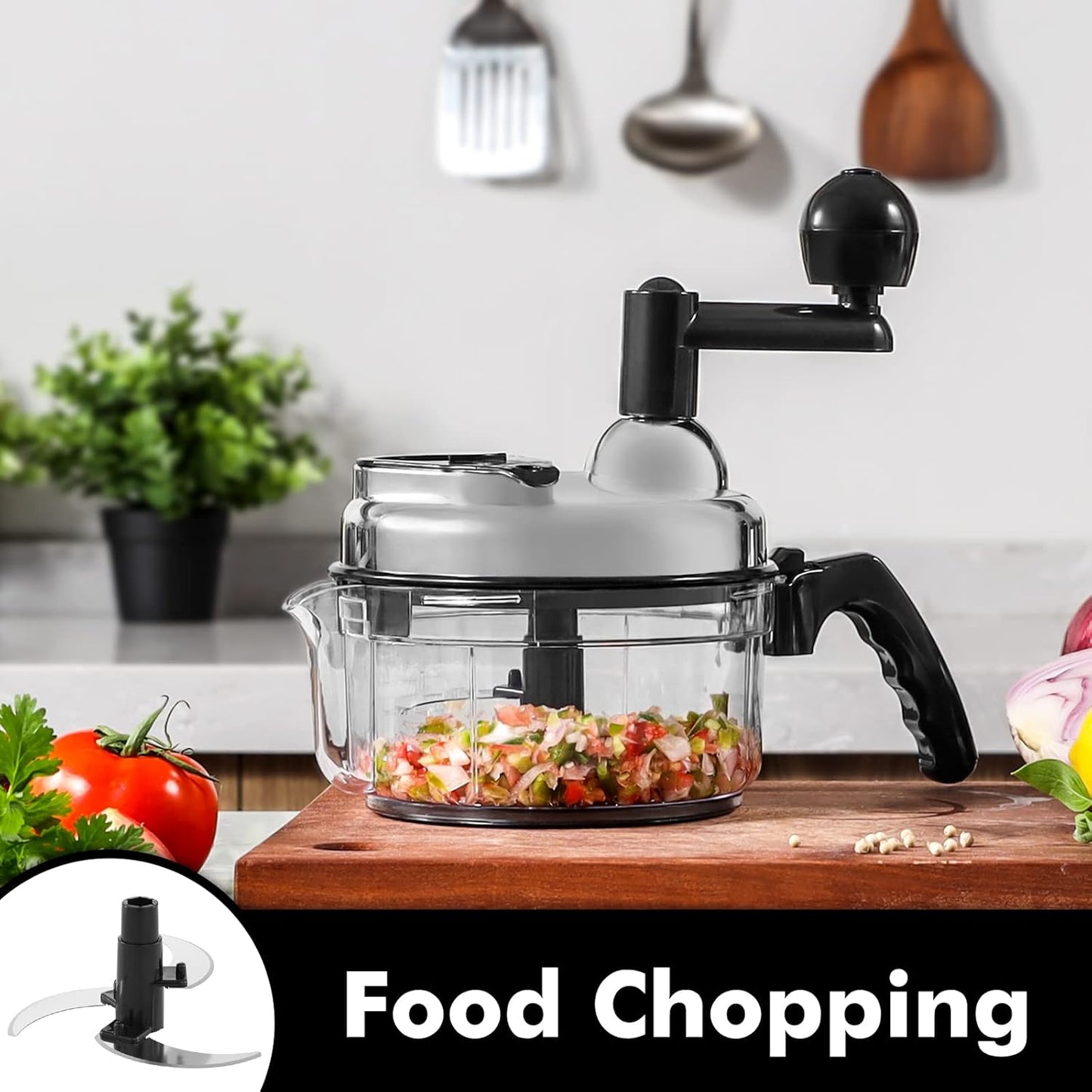 Geedel Hand Food Chopper, Vegetable Quick Chopper Manual Food Processor, Easy To Clean Food Dicer Mincer Mixer Blender, Rotary Onion Cutter for Garlic, Salad, Salsa, Nuts, Meat, Fruit, Ice, etc