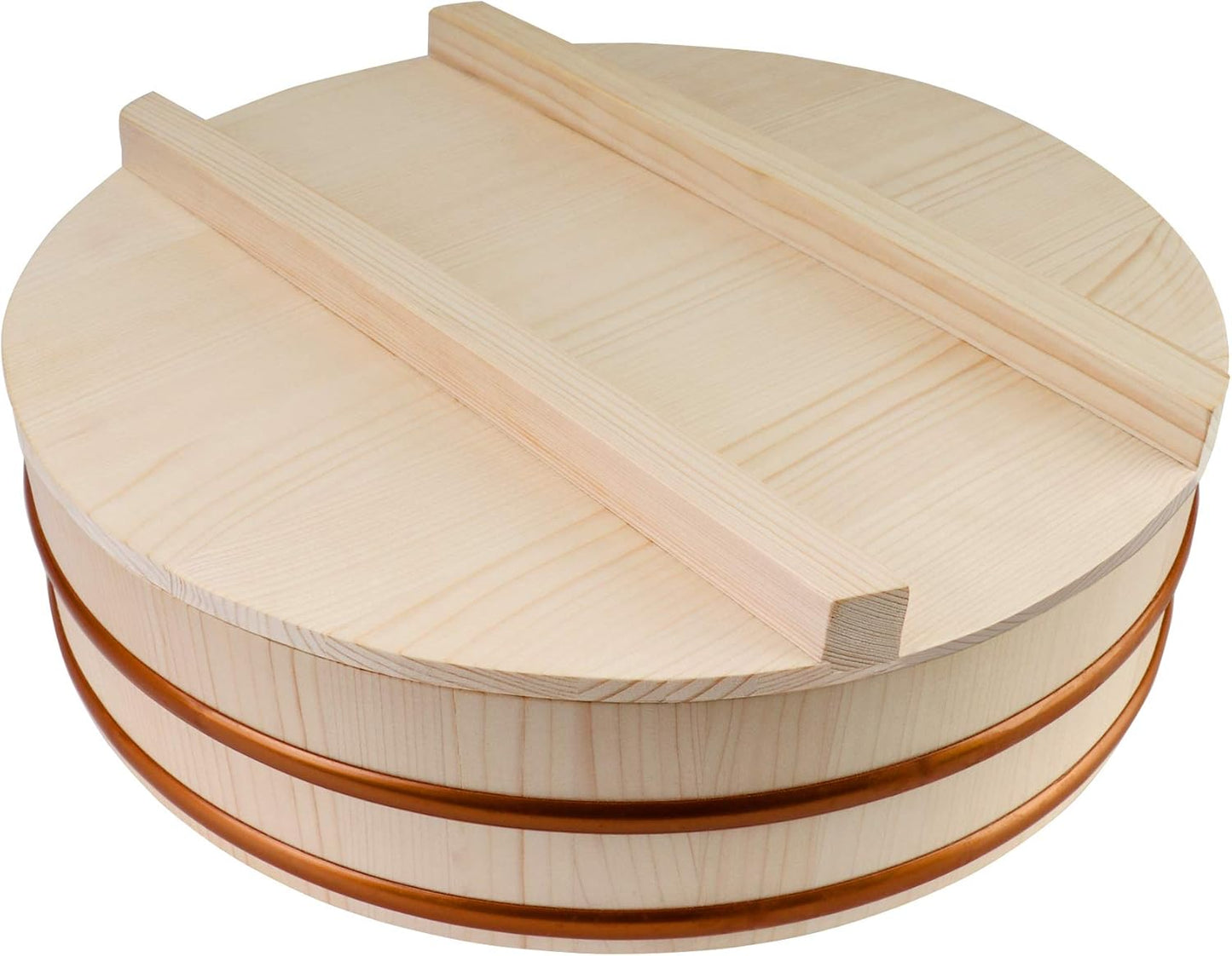 Kichgather Wooden Sushi Rice Bowl with Lid Hangiri Sushi Oke Sushi Rice Mixing Tub (10.6 “ with lid)