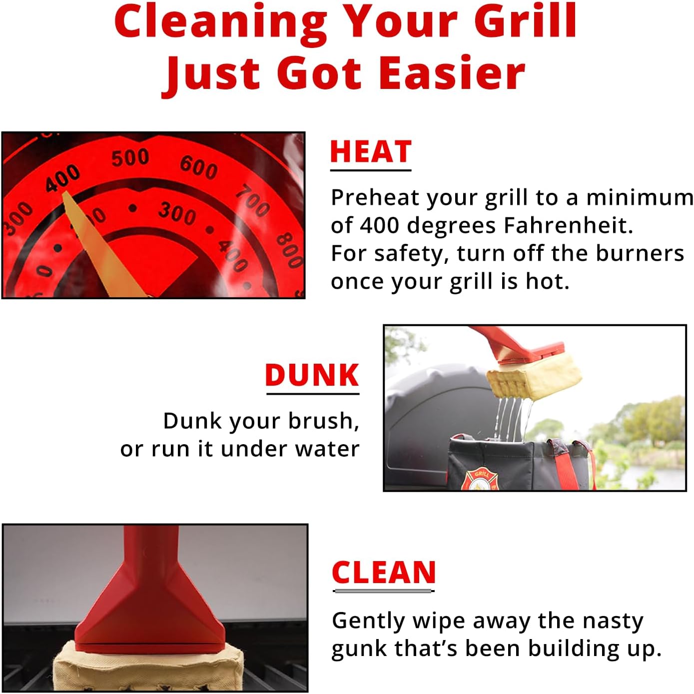 Grill Rescue BBQ Replaceable Scraper Cleaning Head, Bristle Free - Durable and Unique Scraper Tools for Cast Iron or Stainless-Steel Grates, Barbecue Cleaner (Grill Grate Brush with Scraper)