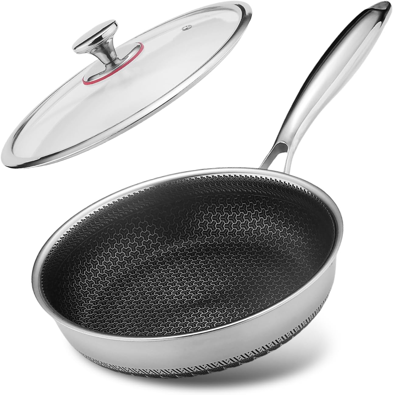 Lazycorner Non Stick Frying Pans Skillet with Lid, 8 Inch Stainless Steel Kitchen Cookware Pot, Non toxic Healthy Induction Compatible PFAS PTFE PFOA PFOS FreeCompatible PFAS PTFE PFOA PFOS Free