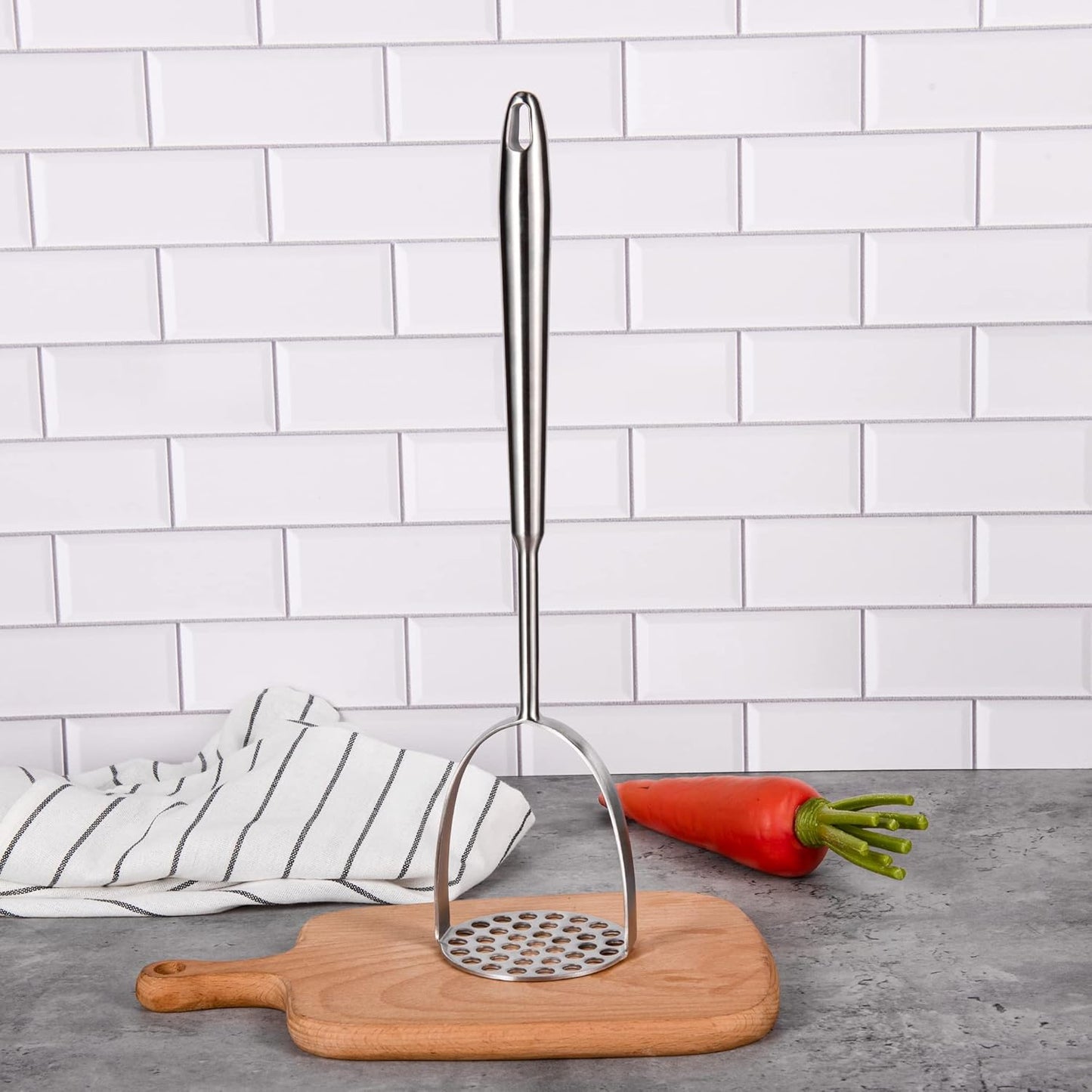 IMEEA Potato Masher SUS304 Stainless Steel Potato Masher with Long Handle for Avocado, Mashed Potatoes, Beans, Vegetables, 13.8-Inch