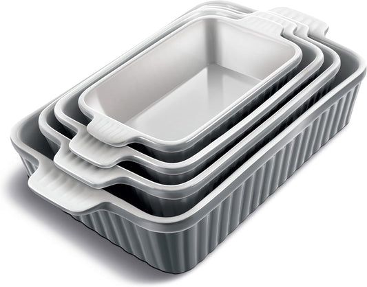 COOK WITH COLOR Casserole Dishes for Oven, Porcelain Baking Dishes, Ceramic Bakeware Sets of 4, Rectangular Pans Handles for Baking Cake Kitchen