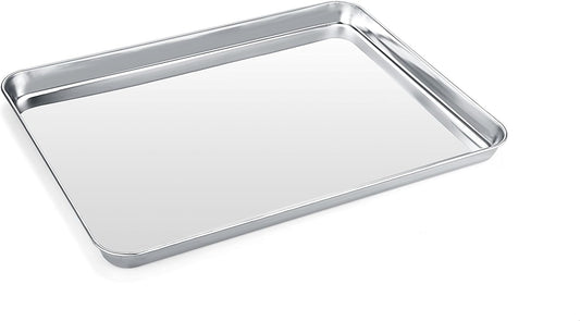Stainless Steel Baking Sheet Cookie Tray, Cookie Sheet for Toaster Oven Baking Pan Tray, Jelly Roll Pan Size 16 x 12 x 1 Inch Easy Clean & Non-stick & Non-toxic & Dishwasher Safe