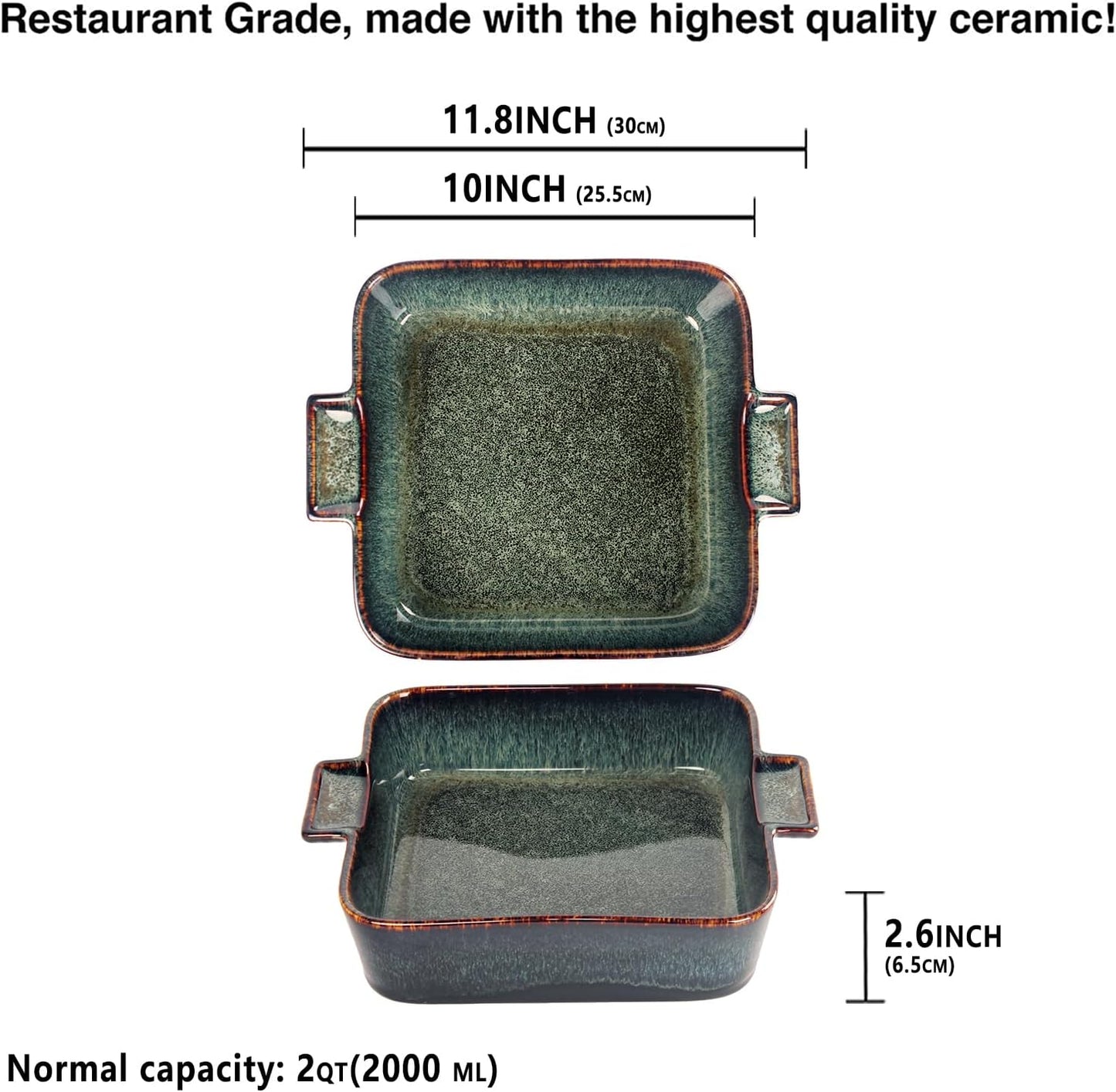 Ceramic Casserole Baking Dish, 2 Quarts Baking Dish for Oven, Lasagna Pans, Oven Safe Durable Bakeware for Kitchen Home Decor, Banquet and Dinner, Square 1 pieces, 9.5 x9.5 Inch