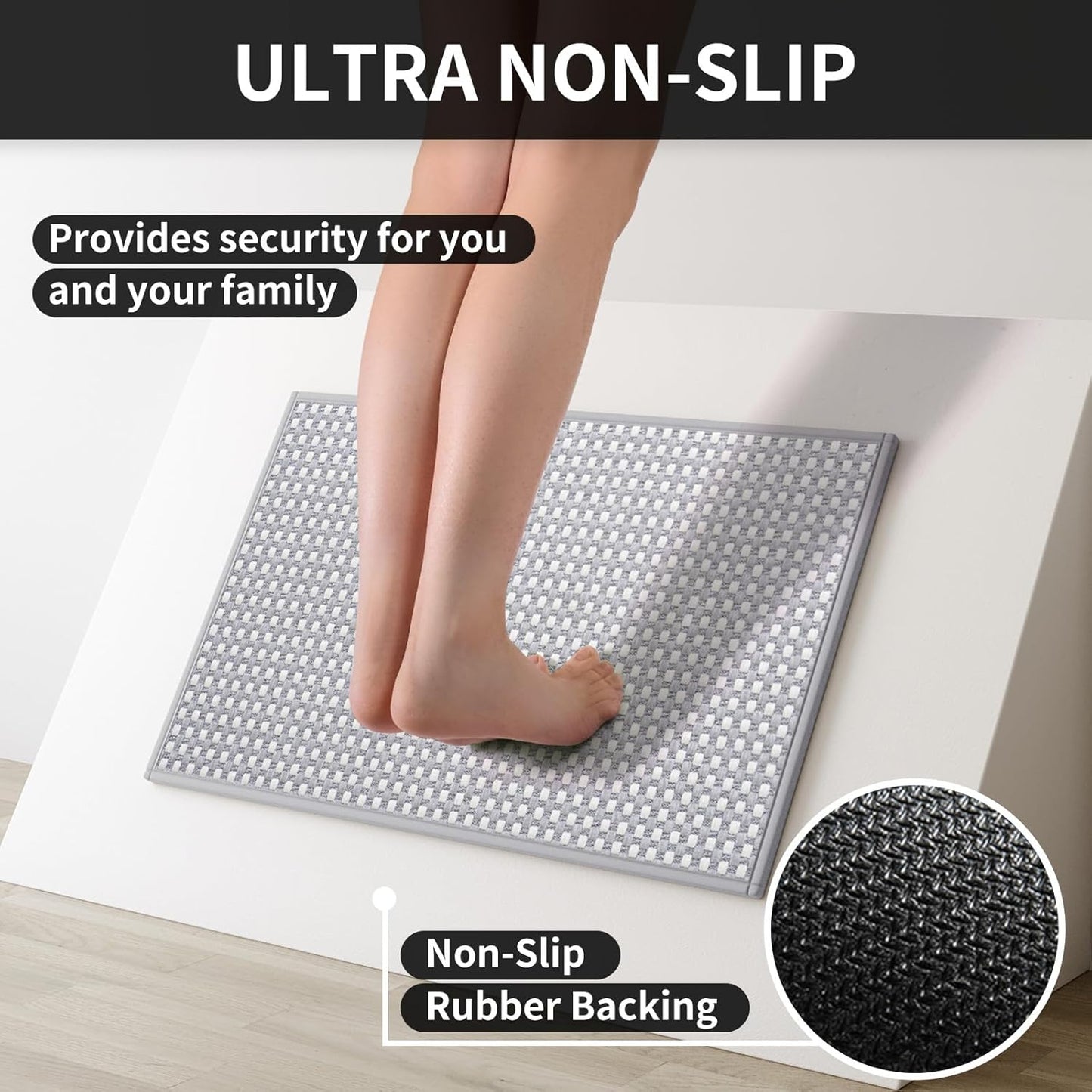 Long Kitchen Runner Rugs Kitchen Mat Non Slip Washable, Super Absorbent Soft Chenille Braided Kitchen Mats for Floor, Rubber Backing Kitchen Floor Sink Standing Mat, Easy Clean, Gray 24"x71"