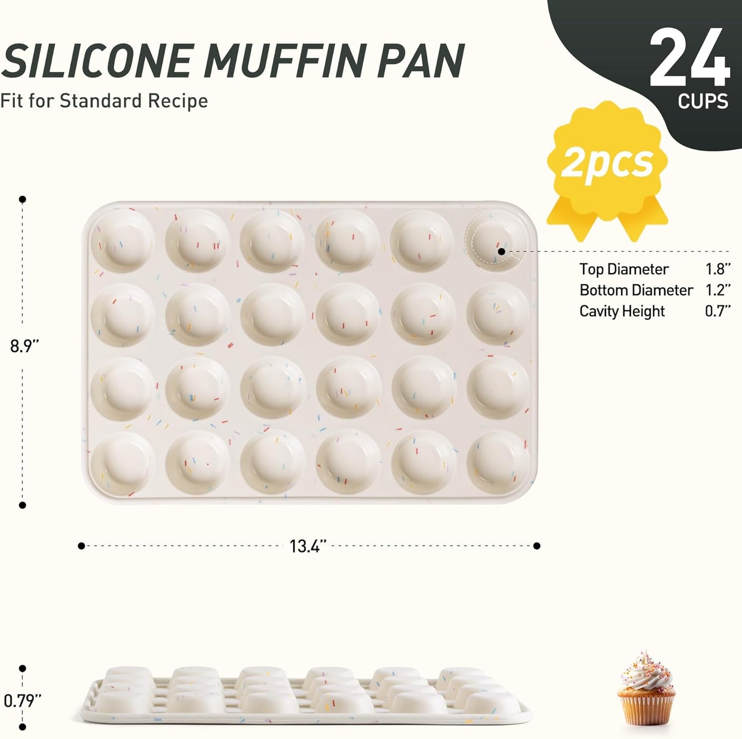 2 Pack 24 Cups Silicone Mini Muffin Pan with Metal Reinforced Frame Silicone Molds Cupcake Cake Baking Cheesecake Pans Cookie Baking Chocoflan Cupcake Mold Mini Bundt Cake Pan Women Gift