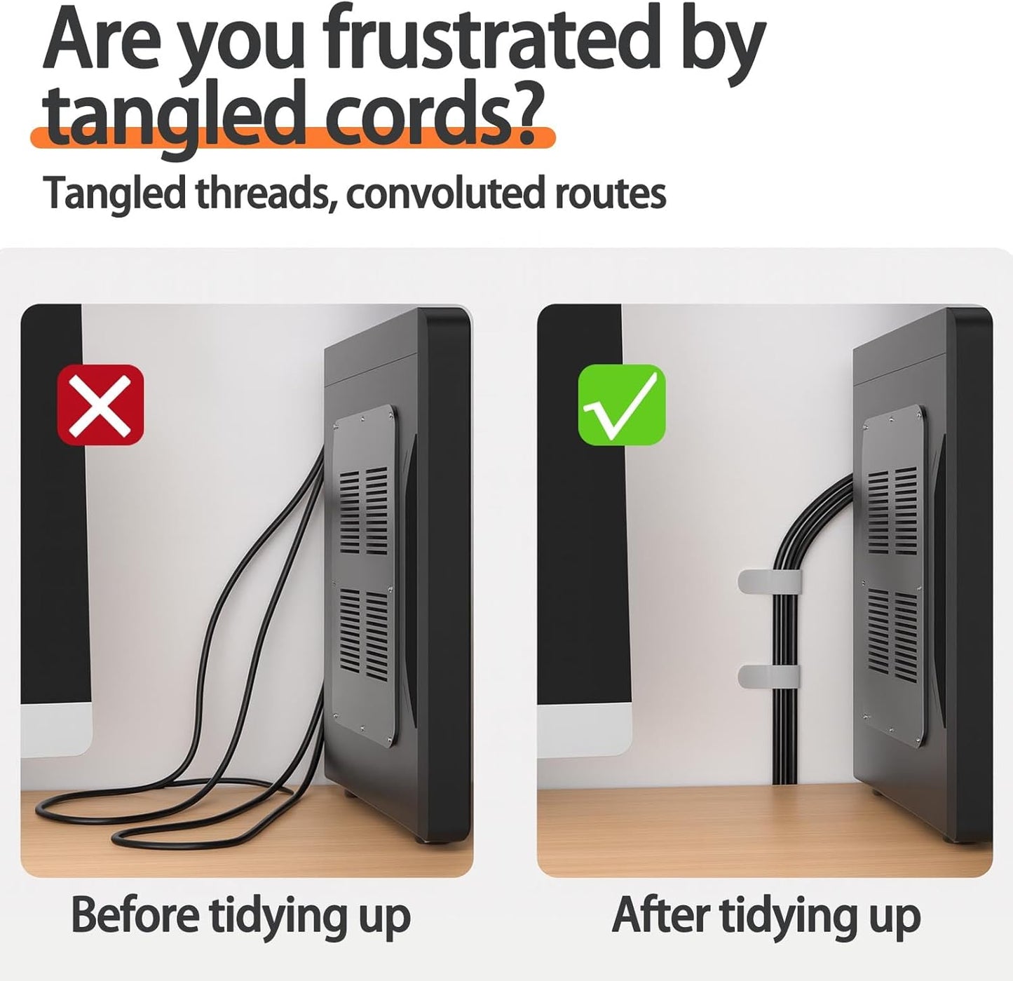 Hook and Loop Cable Straps, Cable Management Under Desk, Adjustable Cord Organizers for Desk, Self Adhesive Cable Ties, Cable Clip,Home Office Essentials, 50PCS (Black+Grey)