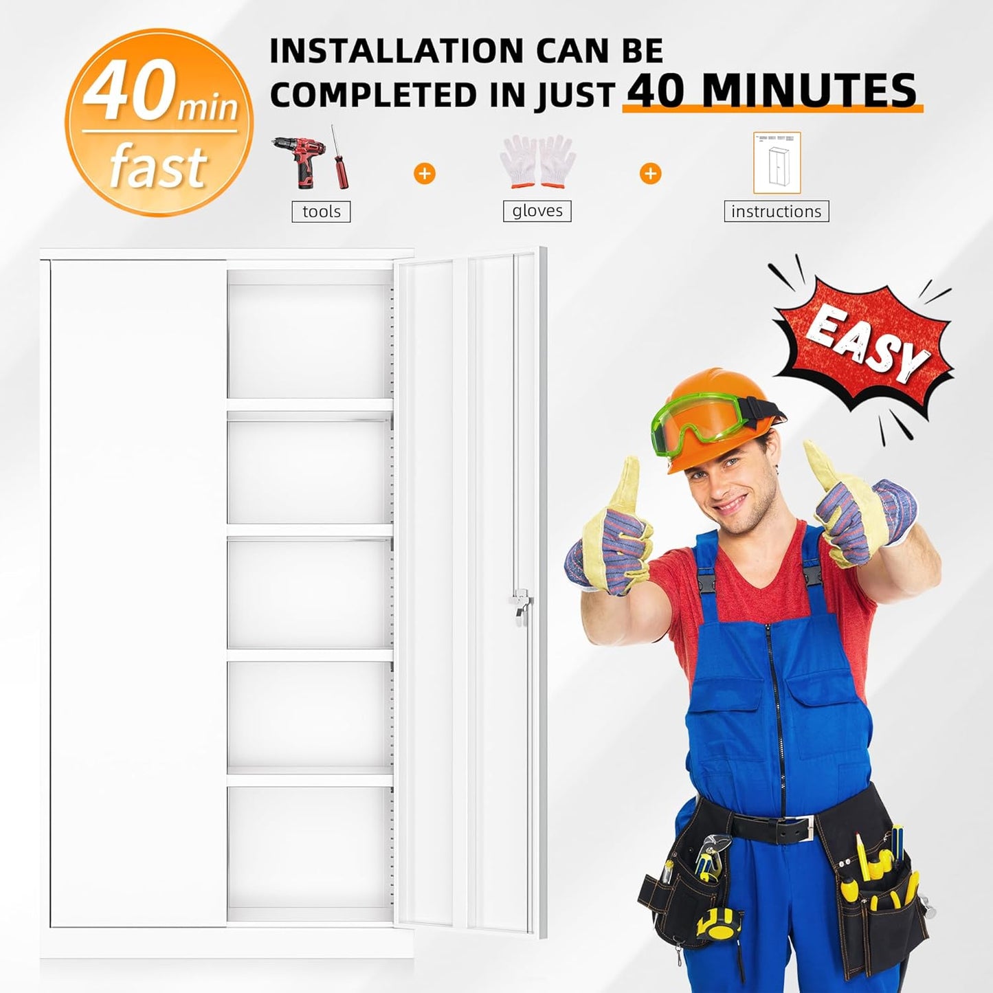 INTERGREAT Storage Cabinet, 72” Steel Locking Closet with Doors and 4 Adjustable Shelves, Tool Unit for Home Office, Garage & Tall Lockable File Cabinet, White.