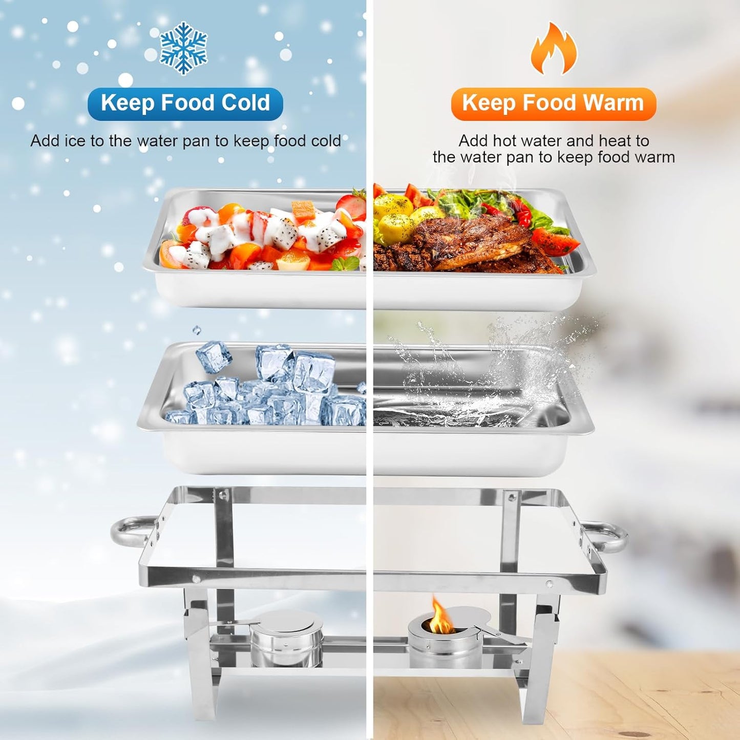 GarveeHome Chafing Dishes for Buffet 2 Pack, 8 Qt Stainless Steel Chafers and Buffet Warmers Sets With Lid, Rectangle Serving Food Warmer Catering Supplies Buffet Display for Parties, Silver