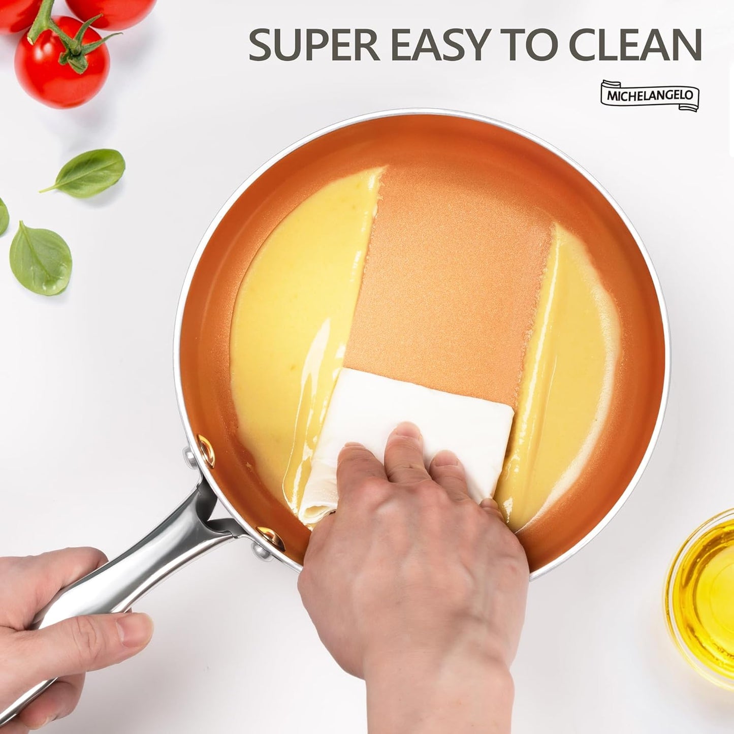 MICHELANGELO 4 Quart Saucepan with Lid - Ultra Nonstick Sauce Pan with Ceramic Coating, 4 Qt Non Stick Pot Induction Compatible, Copper