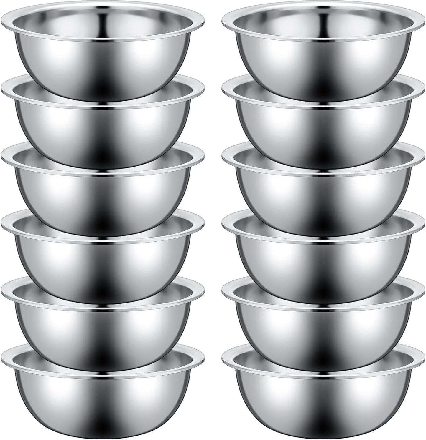 Pinkunn Set of 12 Stainless Steel Mixing Bowls, Nesting Metal Prep Salad Bowl Bulk Kitchen Large Reusable Baking Food Container for Hotel Restaurant Home Cooking, Silver(12.6 x 4.25 Inch)