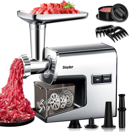 Electric Meat Grinder,3000 Max Stainless Steel Meat Mincer with 2 Blades,3 Grinding Plates,Food Pusher,Meat Claw,Sausage Stuffer Tubes & Kubbe Kit for Home & Kitchen Using
