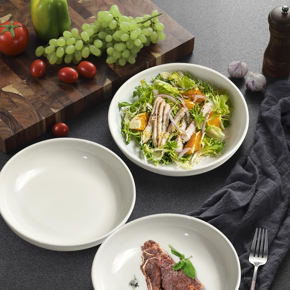 homEdge Pasta Bowls, 30 Ounces Porcelain Serving Bowls for Salad, Soup, Spaghetti, Pasta, Set of 6-White