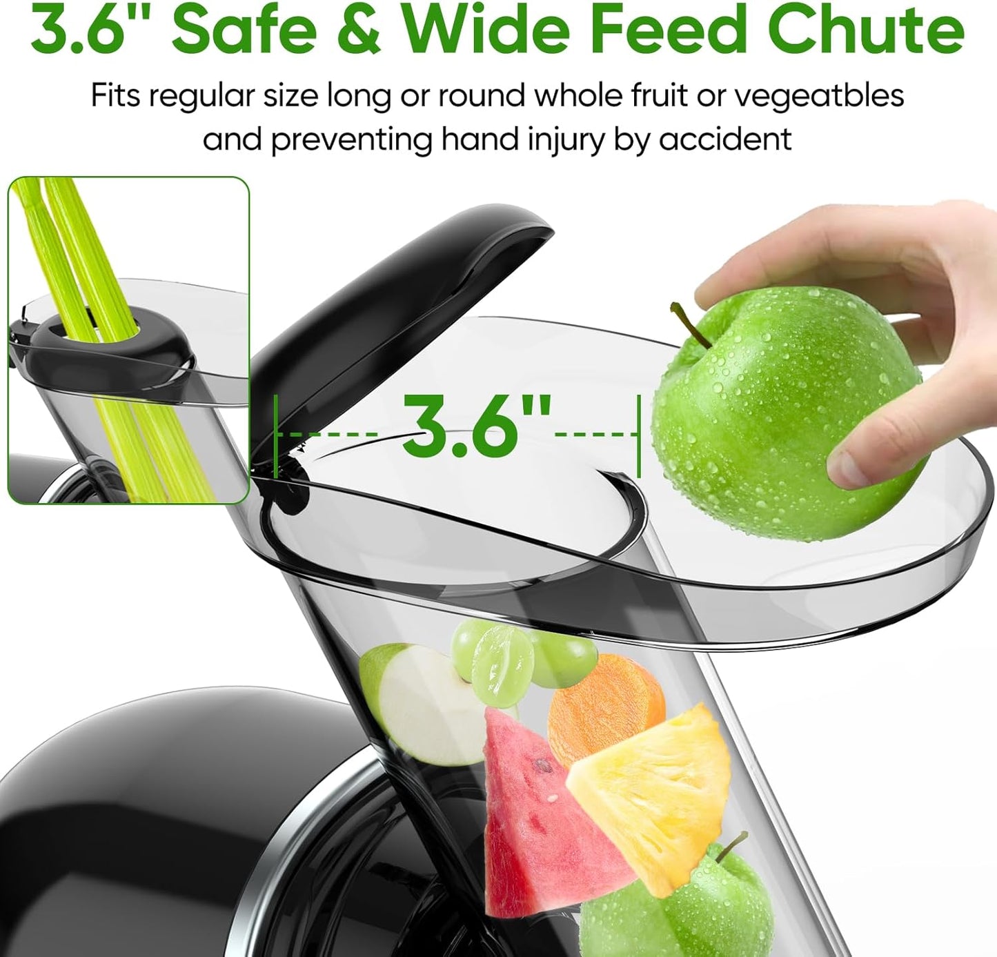 COZII Cold Press Juicer Extractor, Slow Masticating Juicer Soft/hard Mode, 3.6" Large Feed Chute For Vegetable and Fruit, Easy to Clean, Quiet Motor, High Juice Yield, Dishwasher Safe