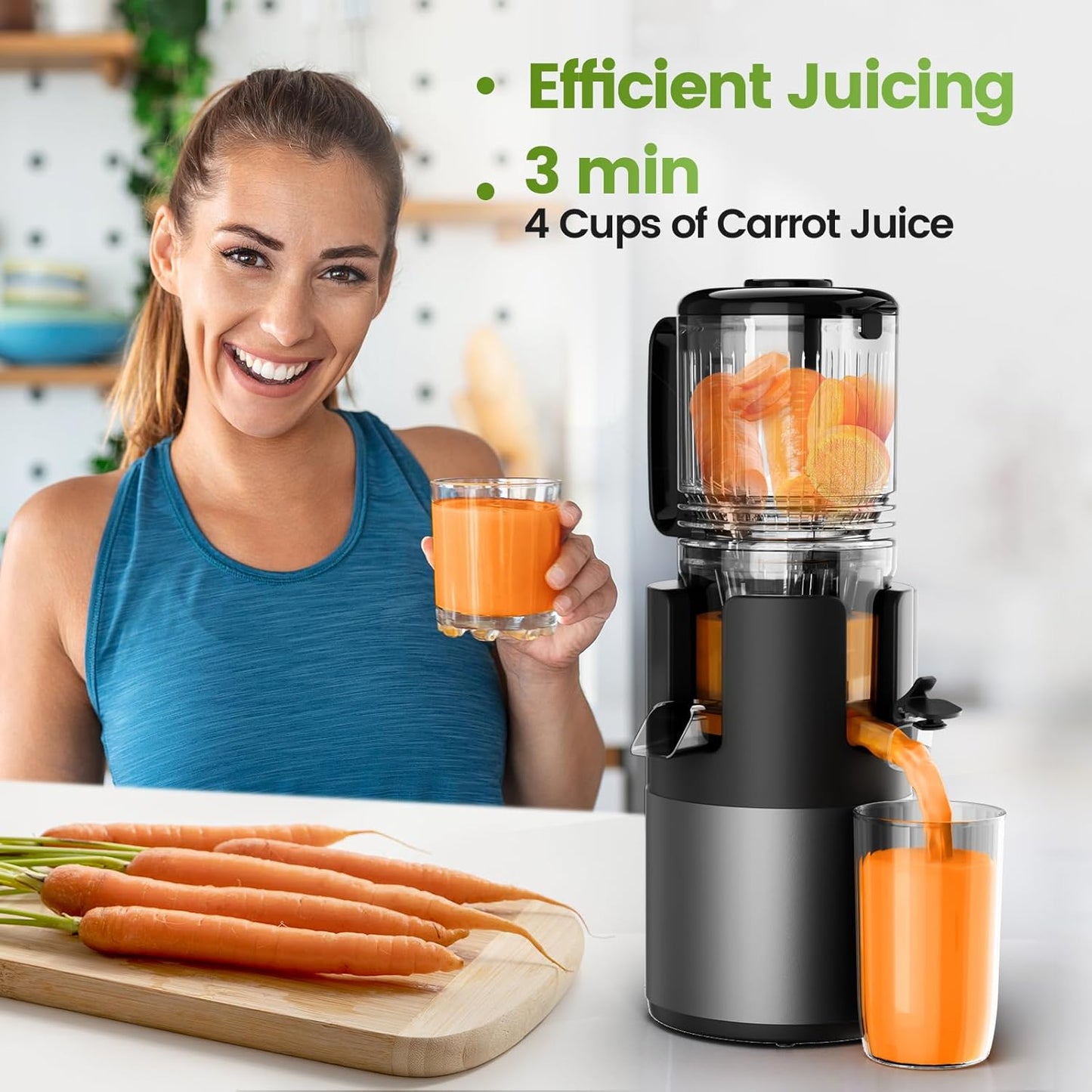 Cold Press Juicer Machines, High Nutrient Retention, 99% Juice Yield, 5.3" Wide Feed Chute for Whole Fruits & Vegetables, Quiet Slow Masticating Juicer, BPA-Free, Easy to Clean