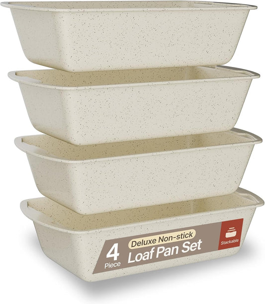 Nonstick Loaf Pan Set Pack of 4, Carbon Steel 11" Large Baking Bread Pan, Oven Safe Up to 450°F, PFOA, PFOS, PTFE Free, Space Saving Stackable Design, Stain Resistant, Dishwasher Friendly,White Marble