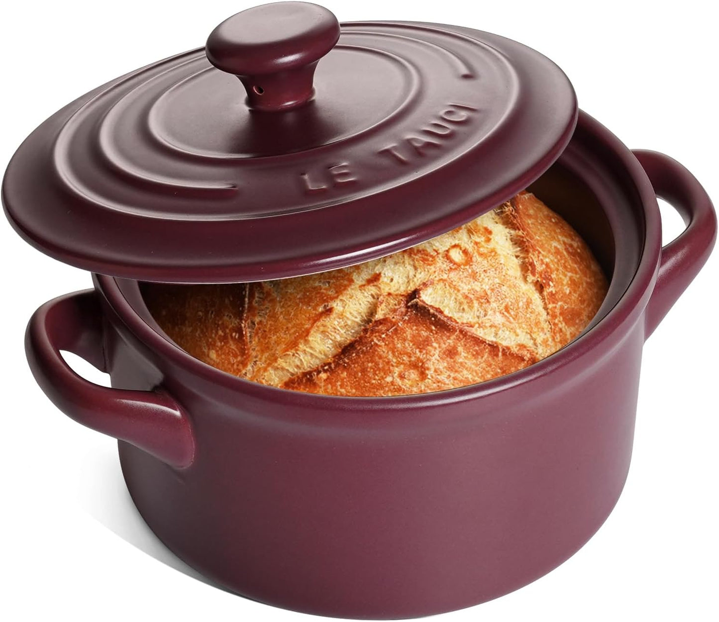 LE TAUCI 3 Quart Ceramic Dutch Oven - Lightweight, Non-Toxic, No Seasoning Needed- Oven, Microwave & Dishwasher Safe, Dutch Oven Pot with Lid for Sourdough, Soup & Stew, Burgundy Red