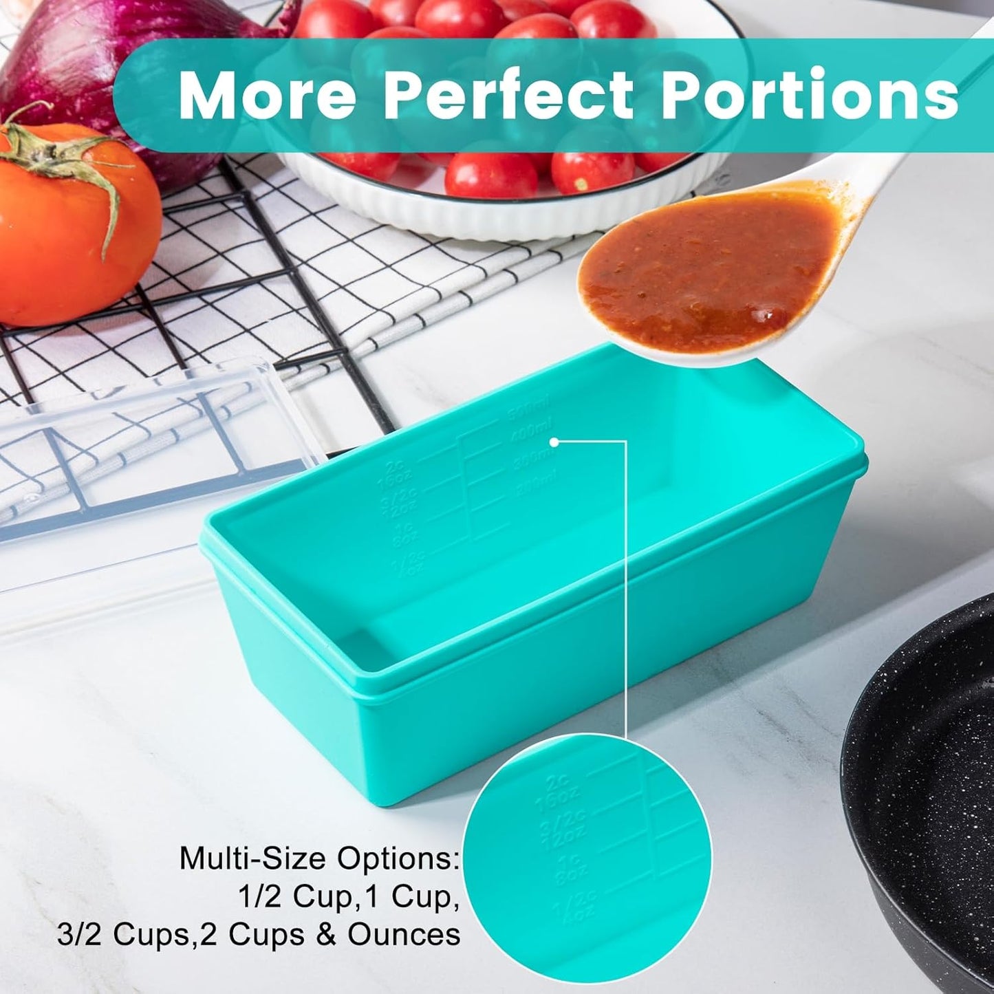Gemice BPA-Free Silicone Freezer Molds with Base, Individual 4-Pack 2-Cup Portion Soup Cubes Freezer Tray with Lids for Food Storage, Oven & Dishwasher Safe, Silicone Freezer Containers for Meal Prep