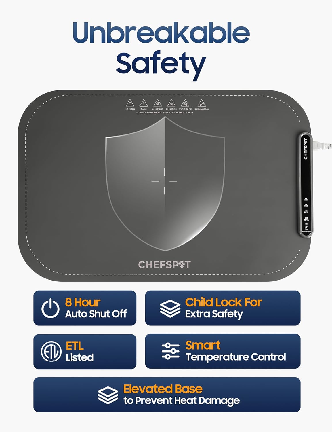 Foldable Food Warming Mat, 24x15″ Electric Buffet Tray with 3 Heat Settings, Auto Shut-Off, Roll-Up Portable Hot Plate for Parties, Countertop & Catering, Easy-Clean, with Carry Bag – Grey