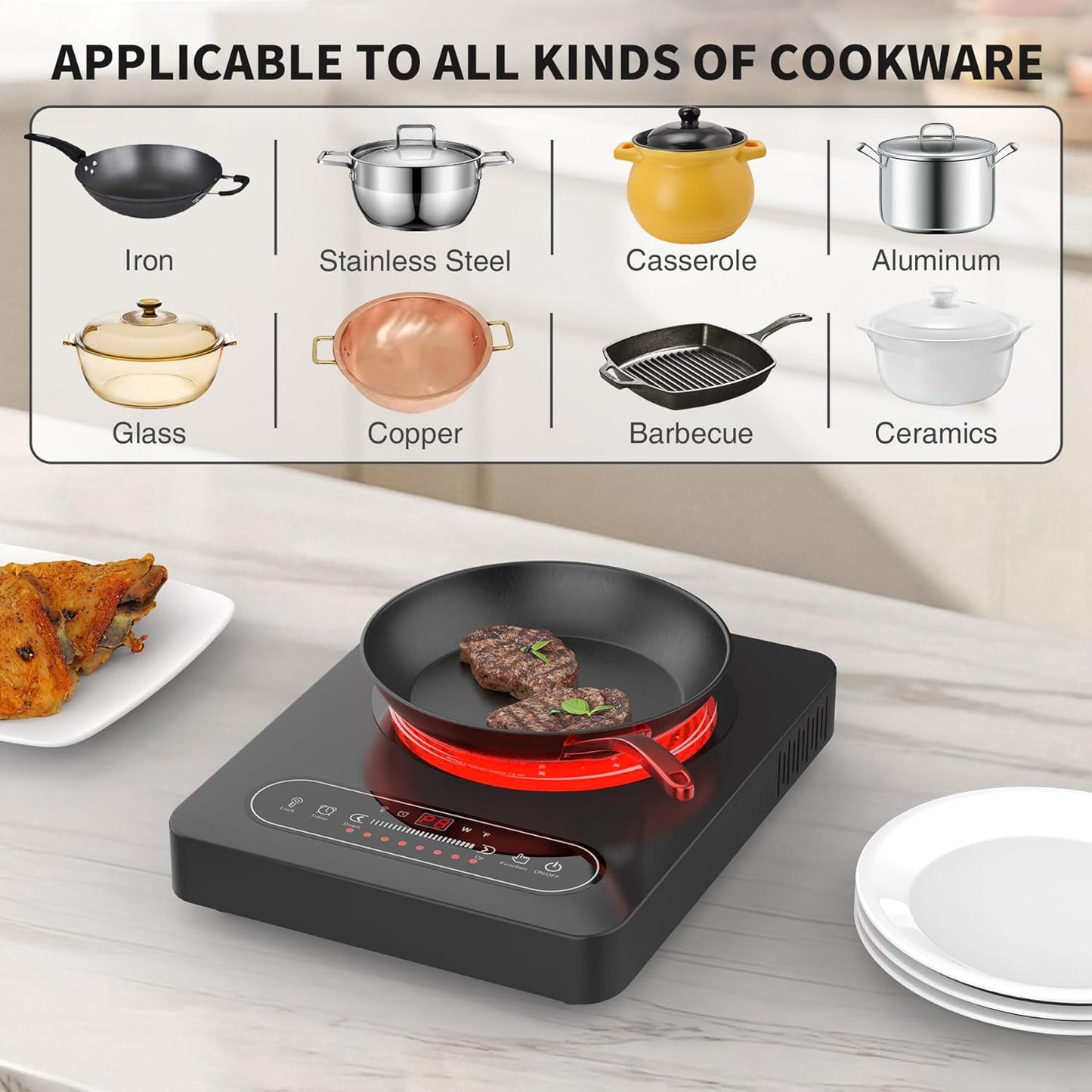 Single Burner Electric Cooktop,110V 1800W Electric Stove Top with LED Touch Control,10 Power Levels, Timer, Safety Lock,Portable cooktop