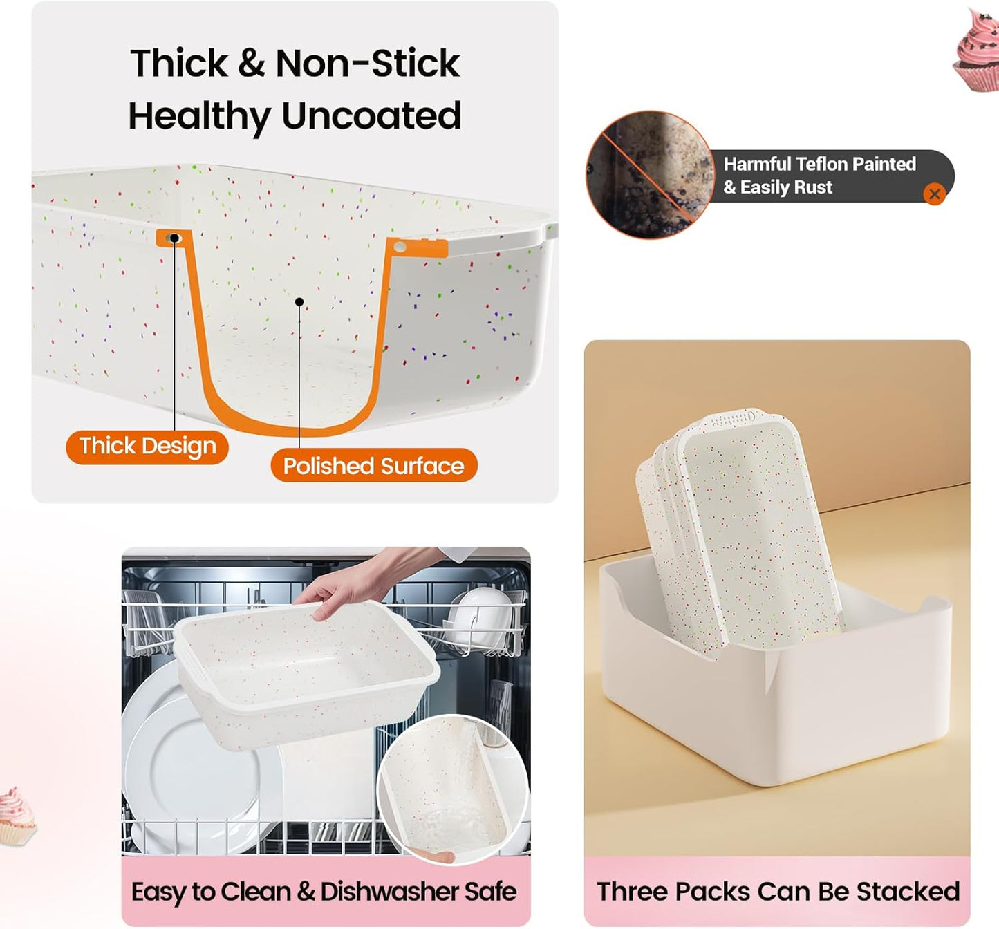 SJ Silicone Bread Loaf Pan with Metal Reinforced Frame, 9.5 x 5 in Non-stick Silicone 1 lb Loaf Pan for Baking, 2 Pack Durable Bread Pan for Oven Dishwasher Safe - Cream