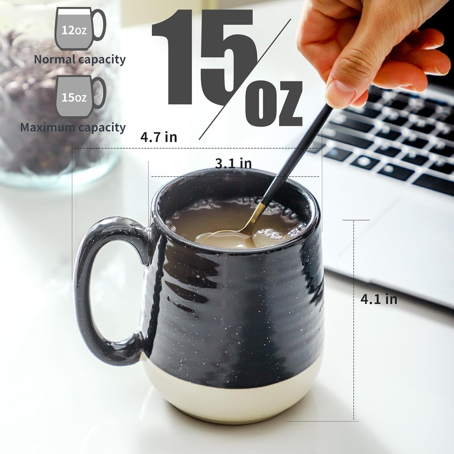 Hasense Ceramic Coffee Mugs Set of 6, 15 oz Large Porcelain Mugs with Handle for Women Men, Colorful Coffee Cups for Latte, Tea, Cappuccino, Microwave & Dishwasher Safe